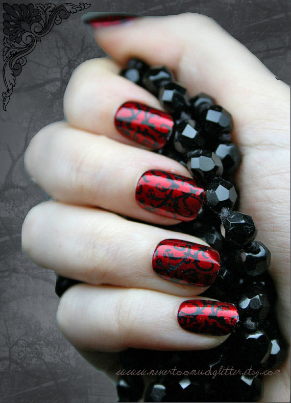 Gothic Black Nails with Bold Flair