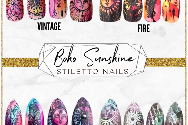 Boho Sunshine Nails in Stiletto