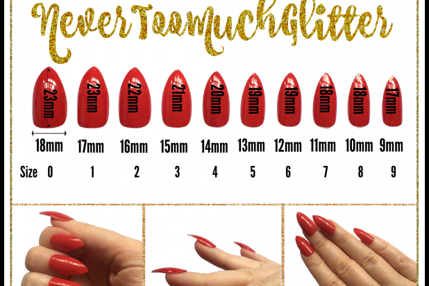 Stiletto Nails Size Chart by NeverTooMuchGlitter
